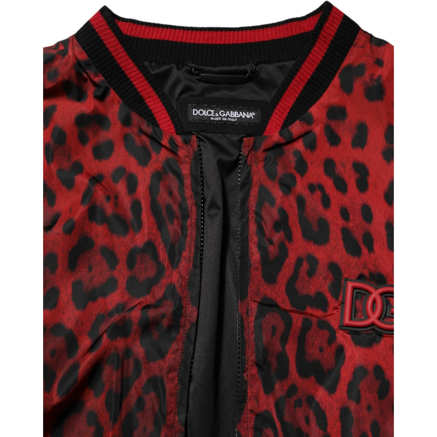 Red Leopard Print Full Zip Bomber Men Jacket