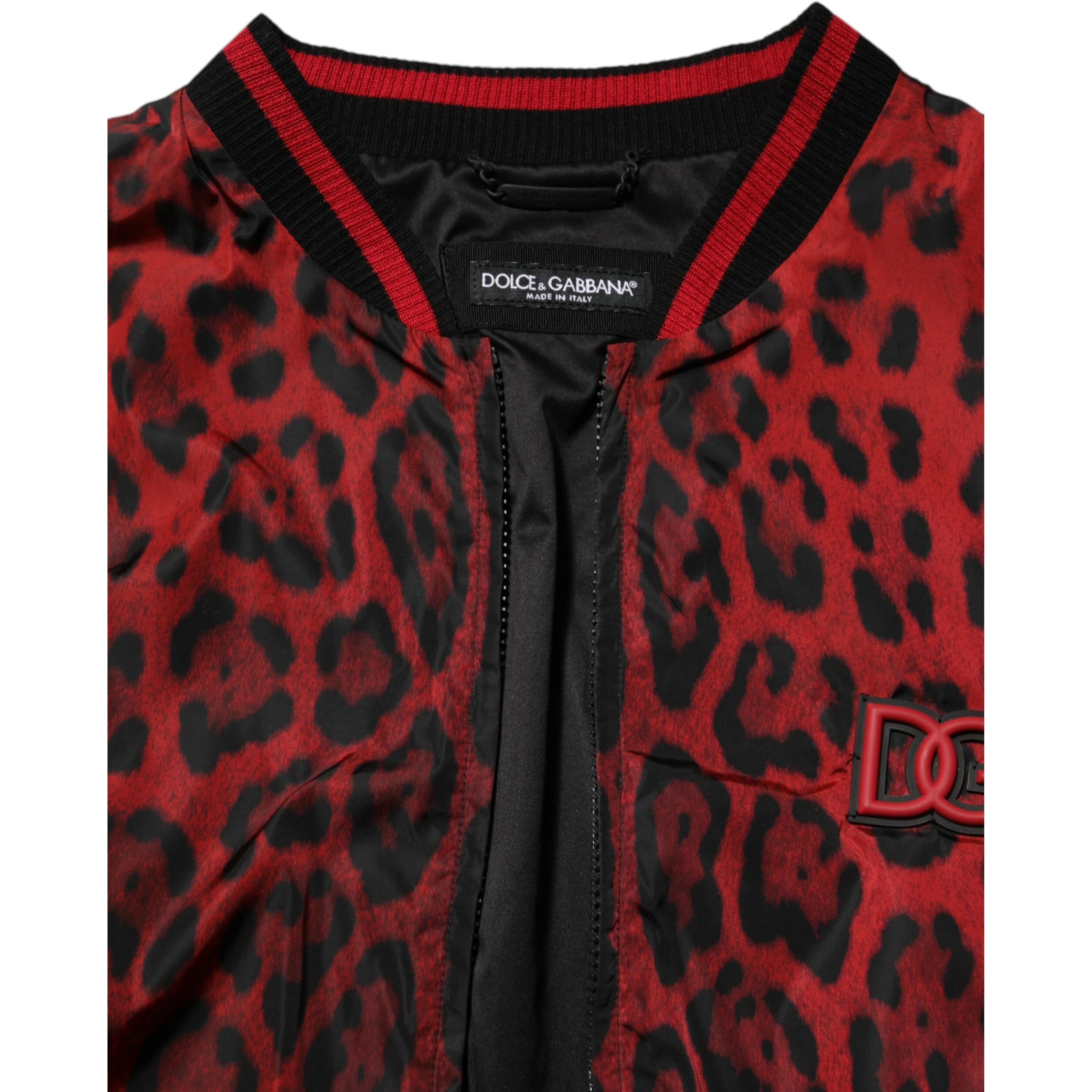Red Leopard Print Full Zip Bomber Men Jacket