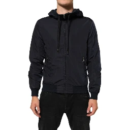 Blue Logo Tape Hooded Full Zip Bomber Jacket