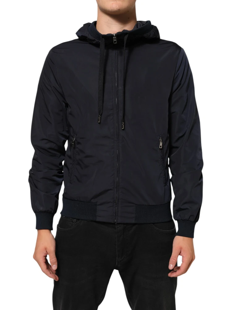 Blue Logo Tape Hooded Full Zip Bomber Jacket