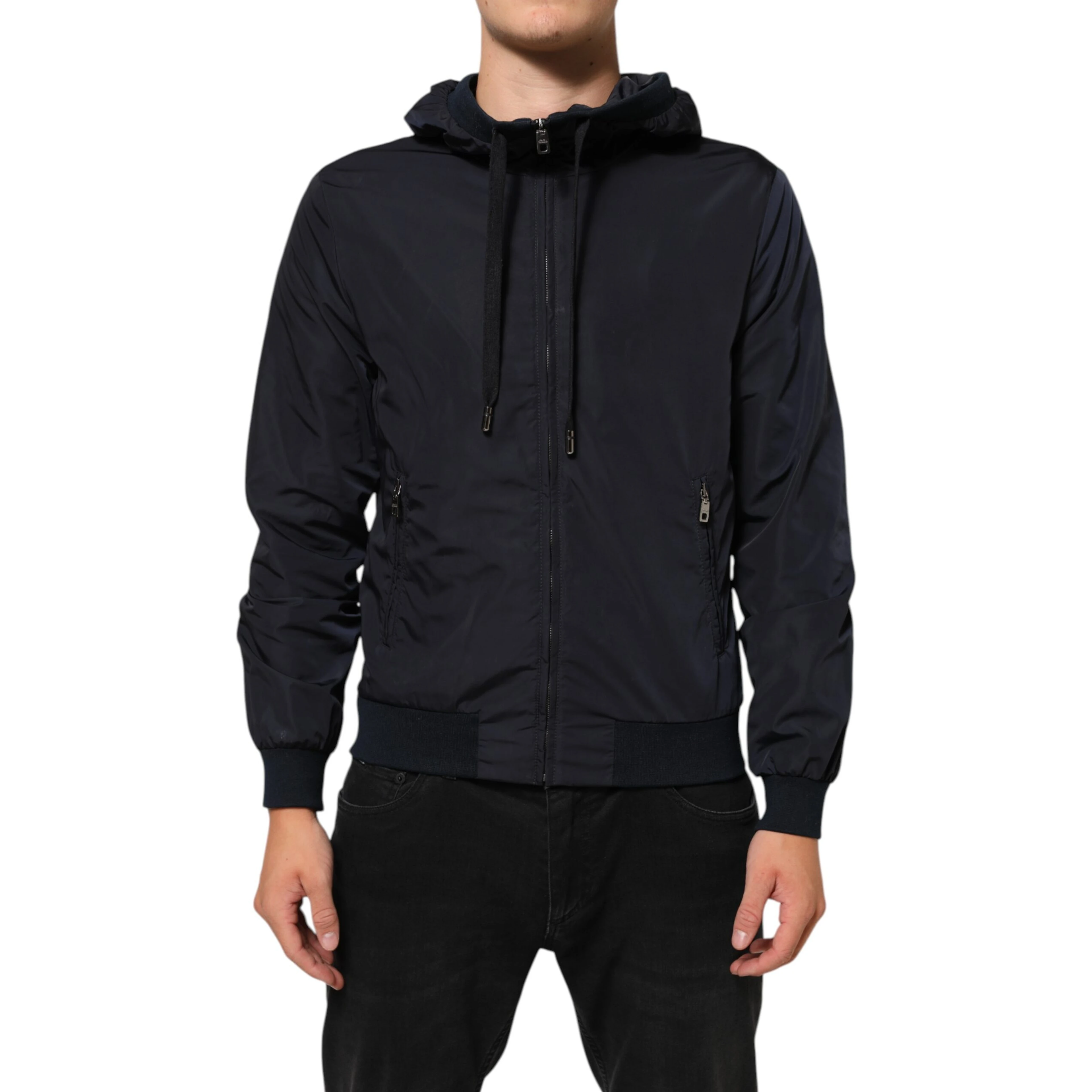Blue Logo Tape Hooded Full Zip Bomber Jacket