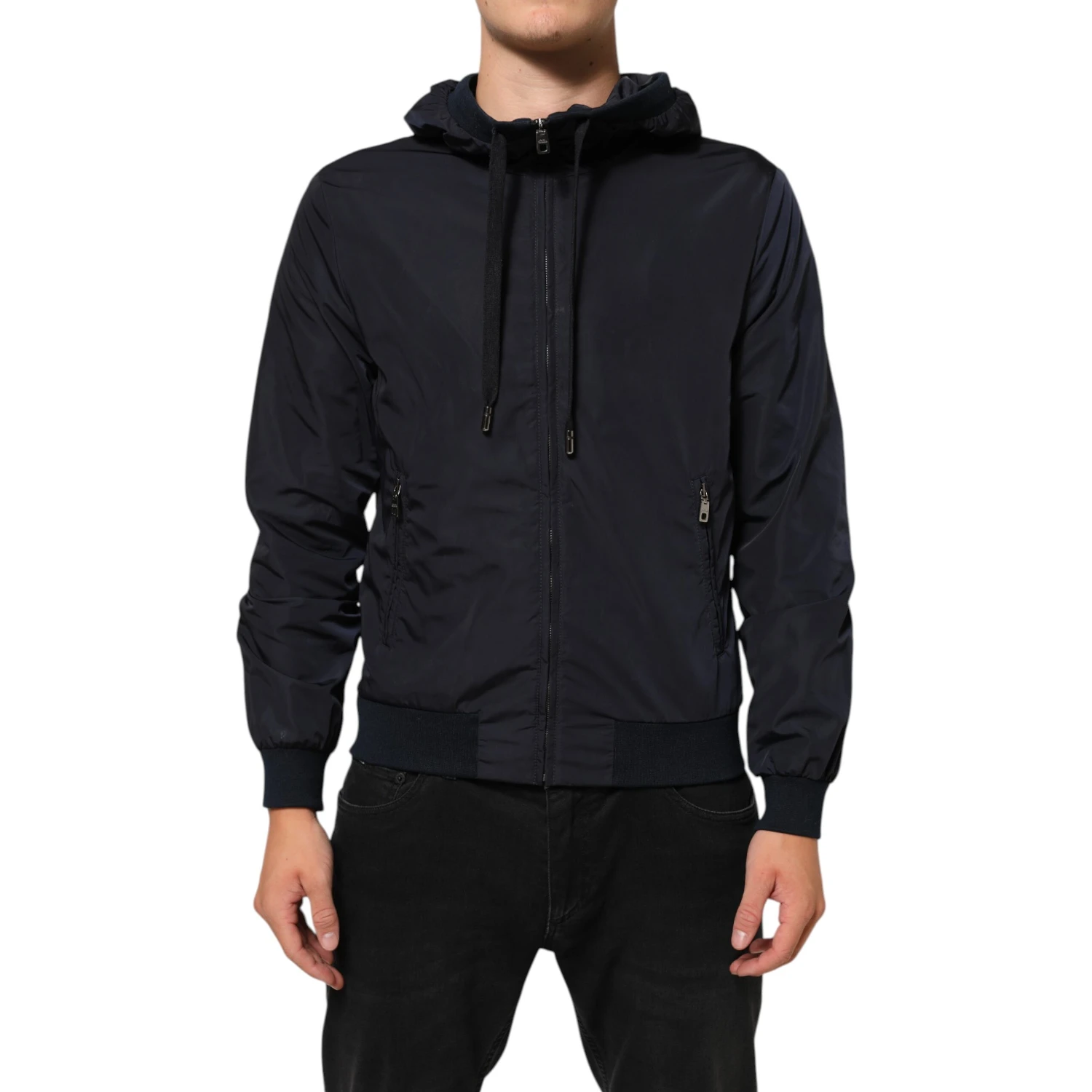Blue Logo Tape Hooded Full Zip Bomber Jacket
