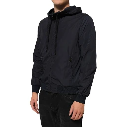 Blue Logo Tape Hooded Full Zip Bomber Jacket