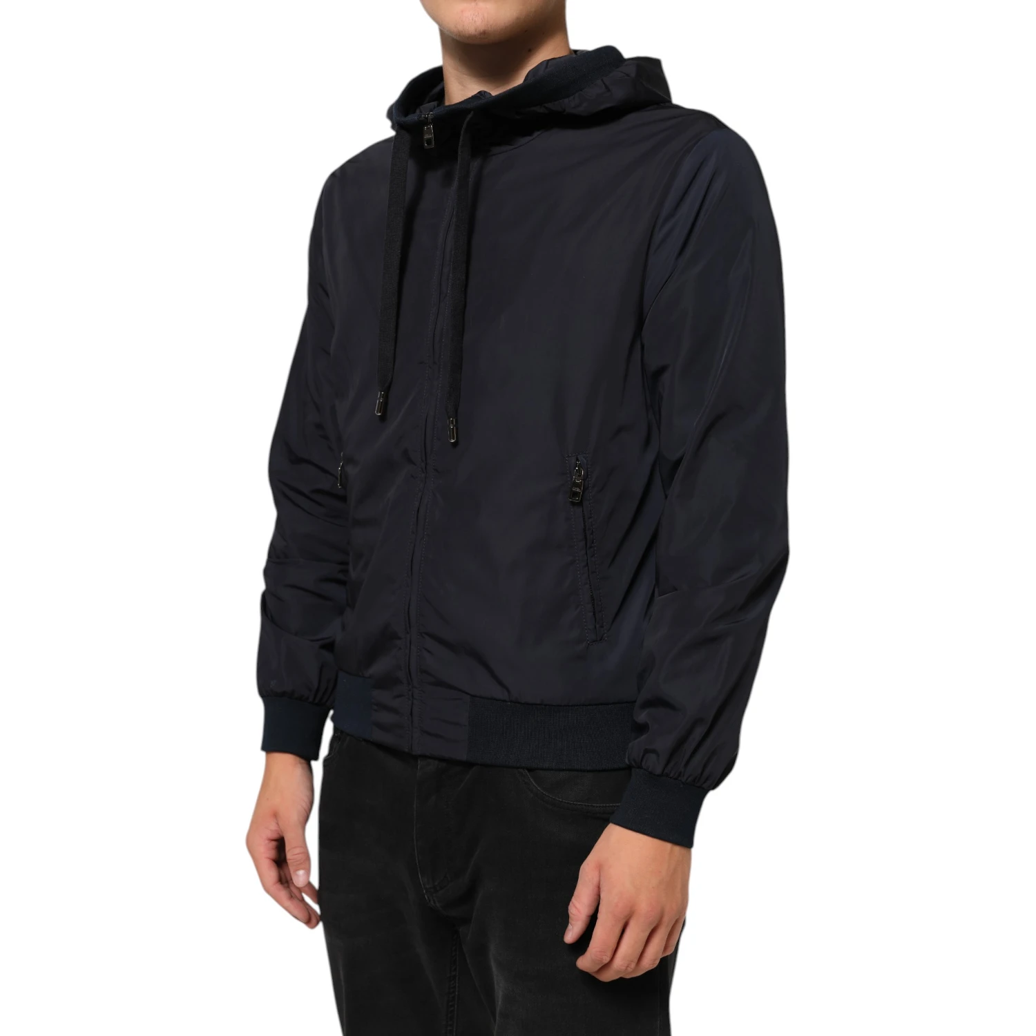 Blue Logo Tape Hooded Full Zip Bomber Jacket