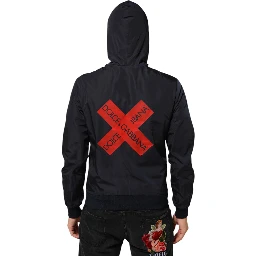 Blue Logo Tape Hooded Full Zip Bomber Jacket