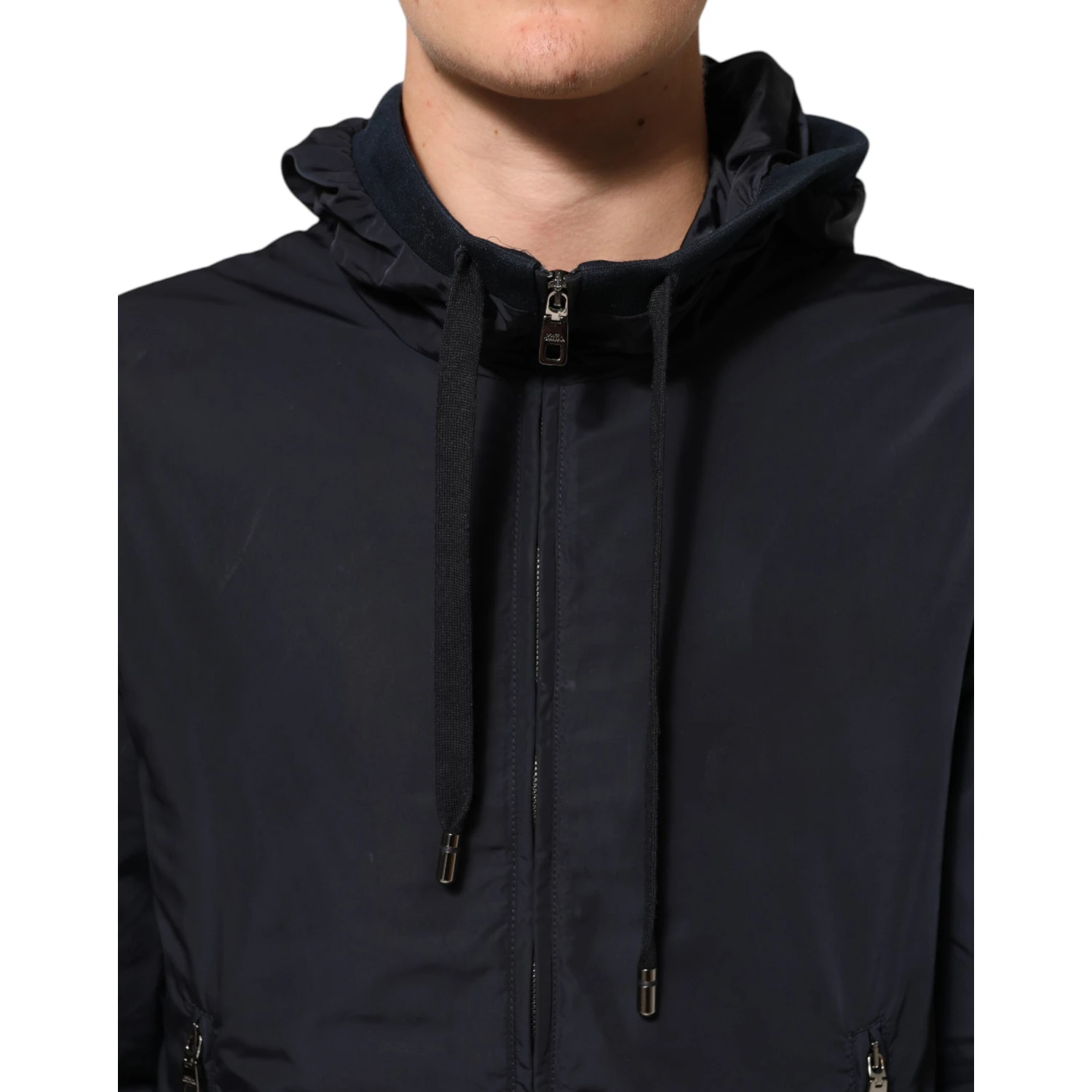 Blue Logo Tape Hooded Full Zip Bomber Jacket