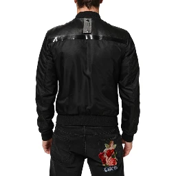 Black Leather Nylon FullZip Blouson Jacket
