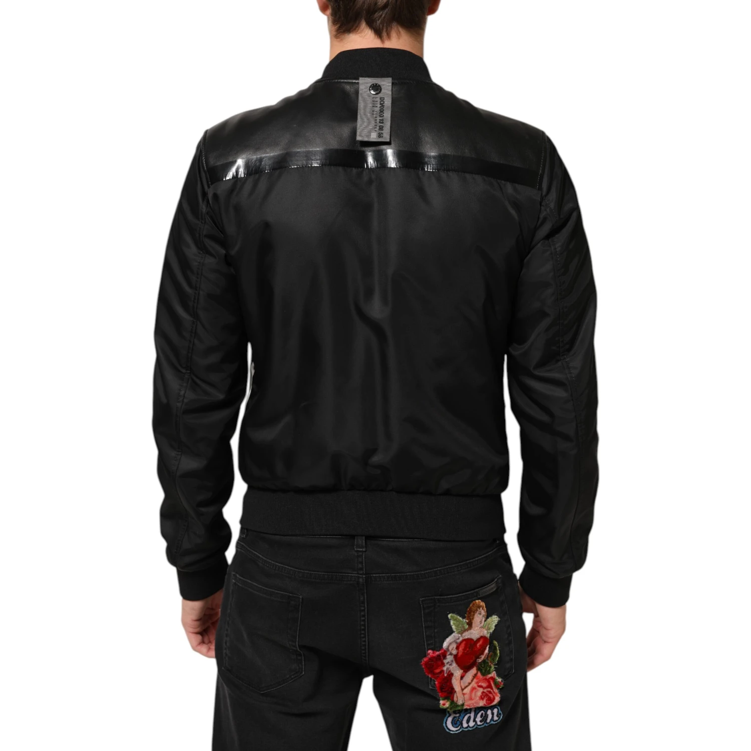 Black Leather Nylon FullZip Blouson Jacket