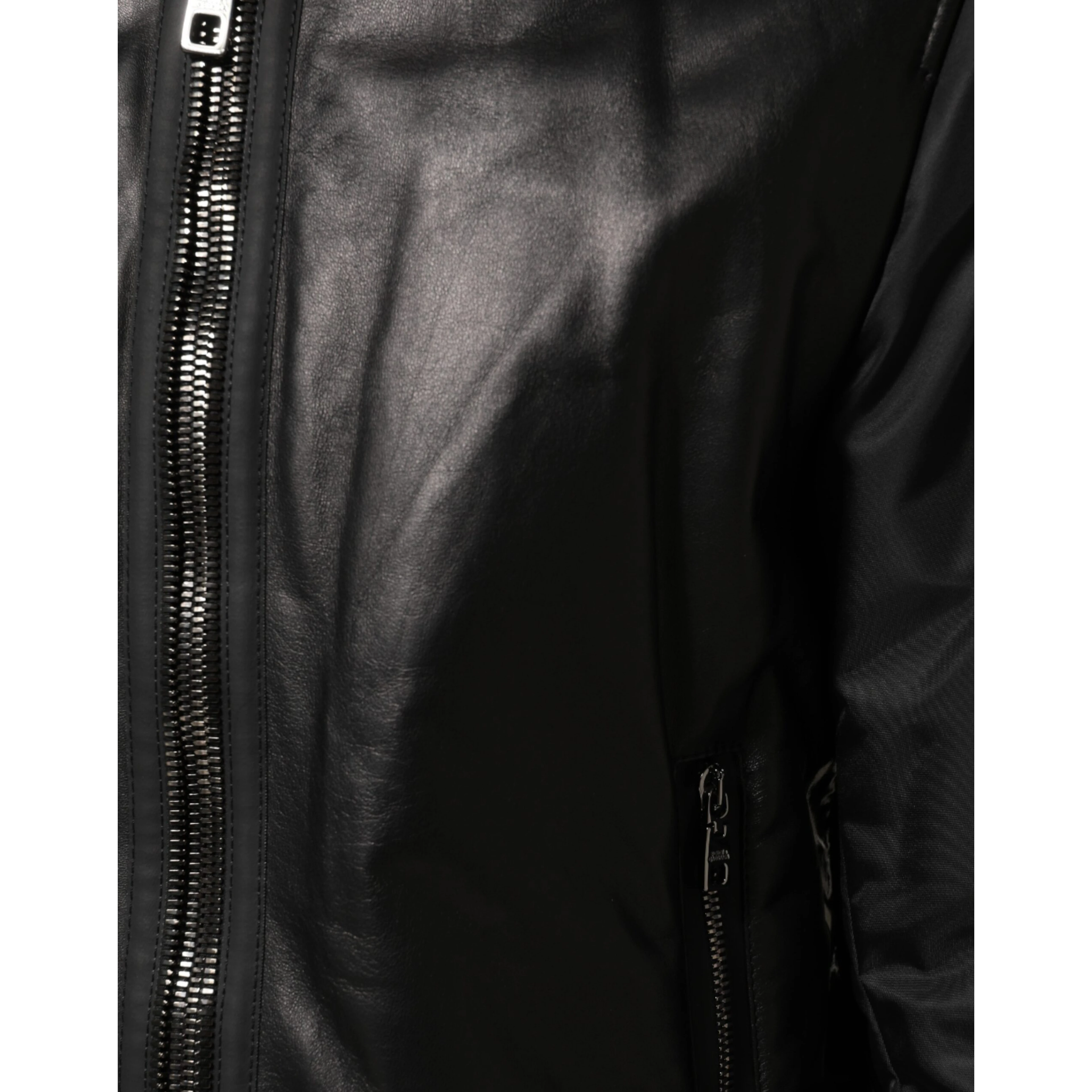 Black Leather Nylon FullZip Blouson Jacket