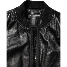 Black Leather Nylon FullZip Blouson Jacket