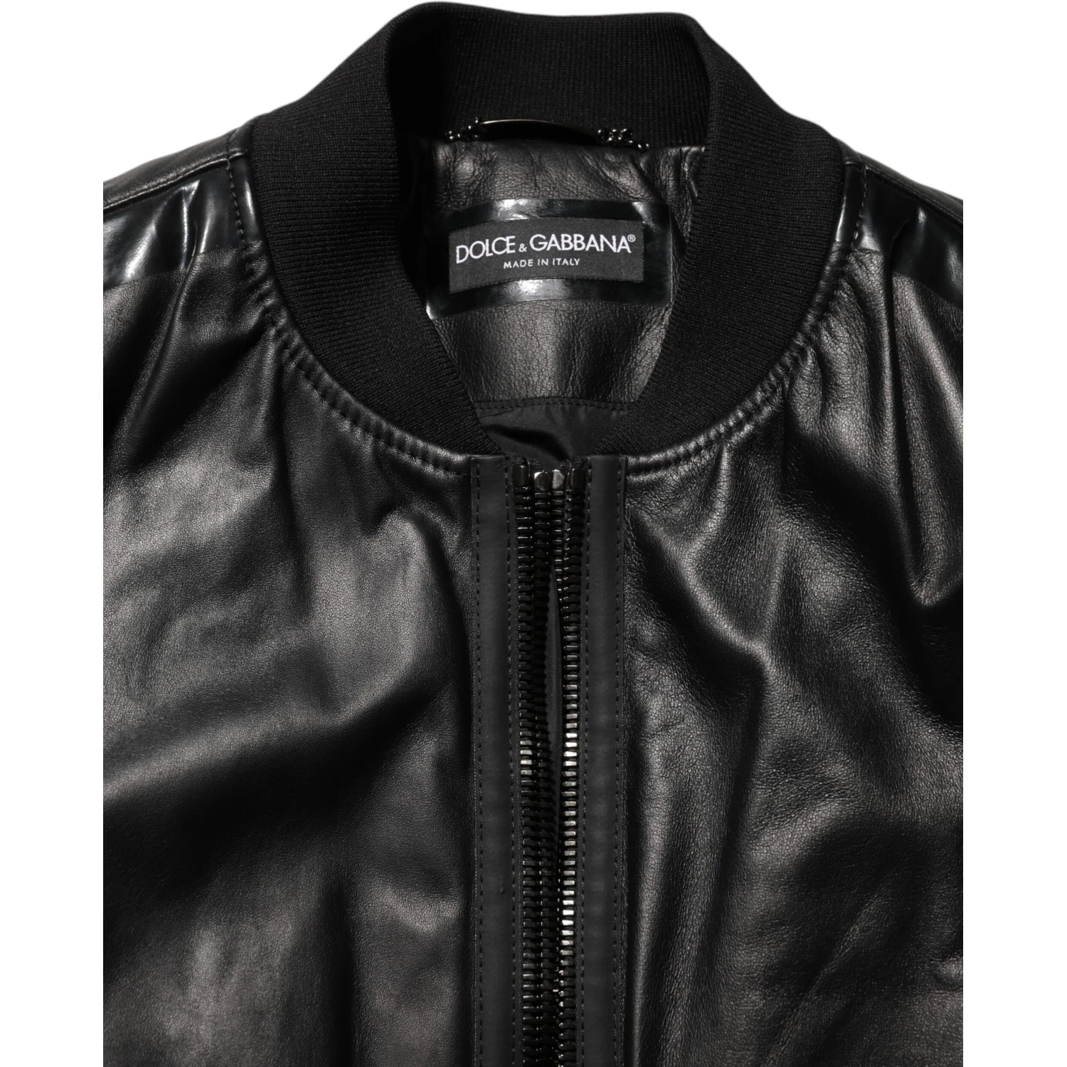 Black Leather Nylon FullZip Blouson Jacket