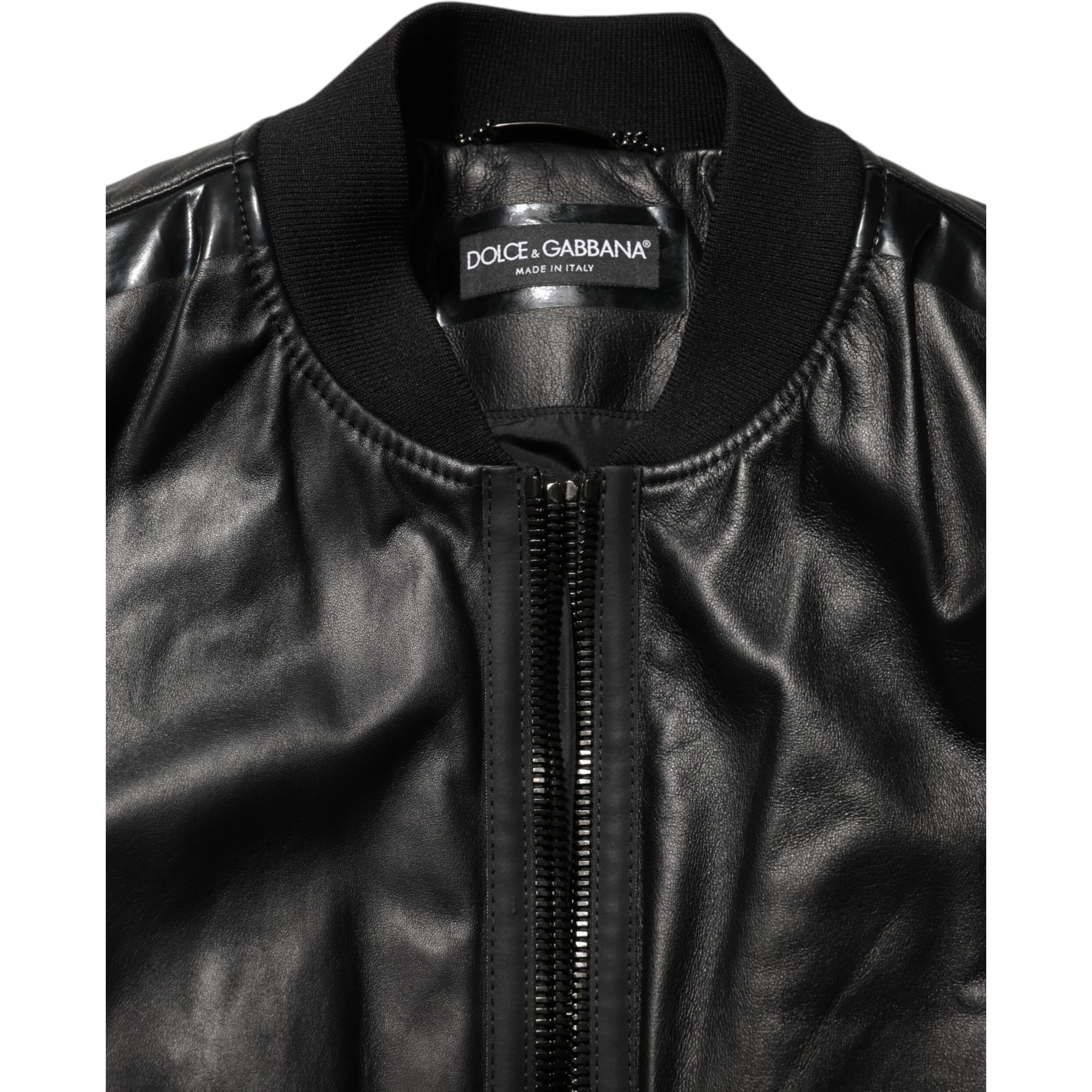 Black Leather Nylon FullZip Blouson Jacket
