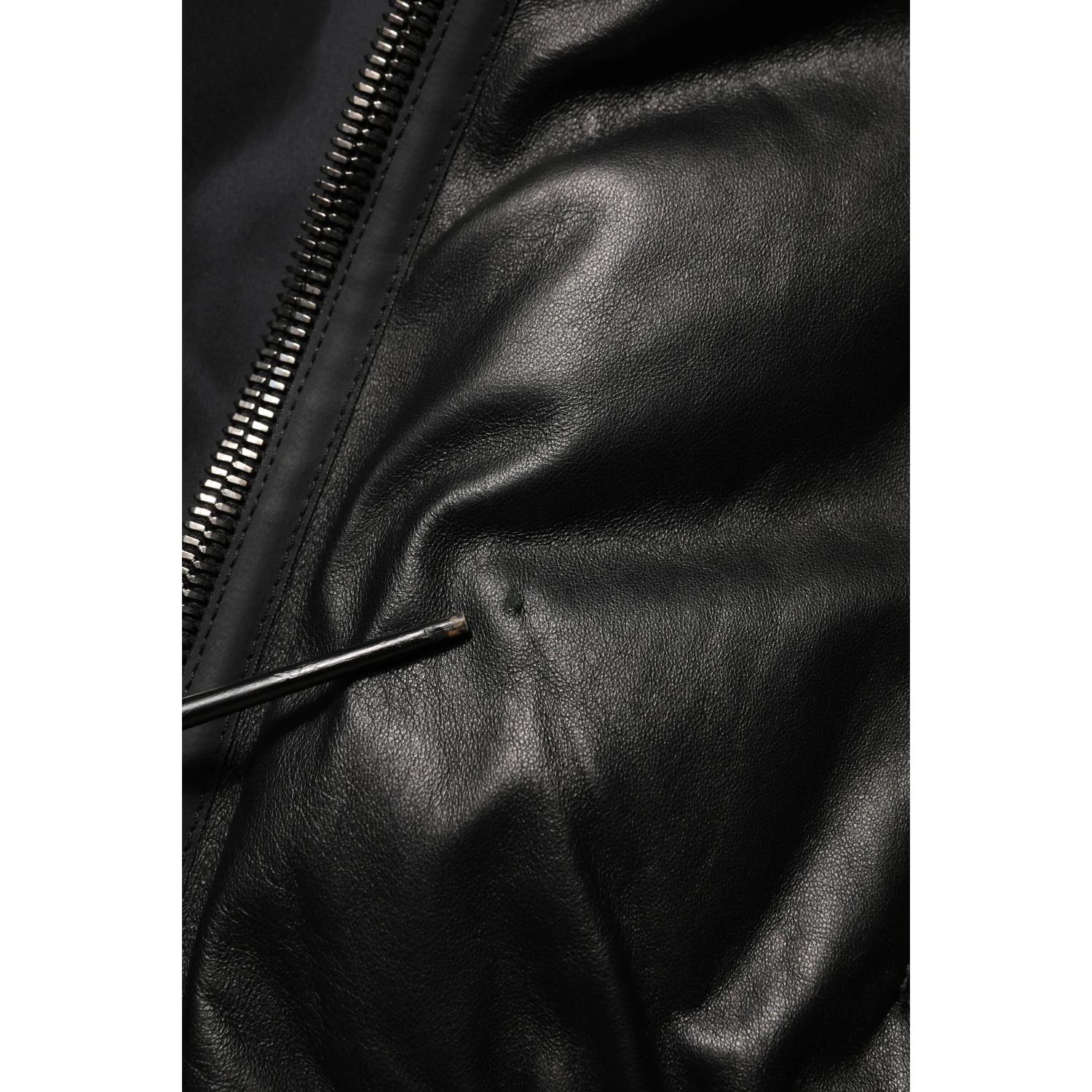 Black Leather Nylon FullZip Blouson Jacket