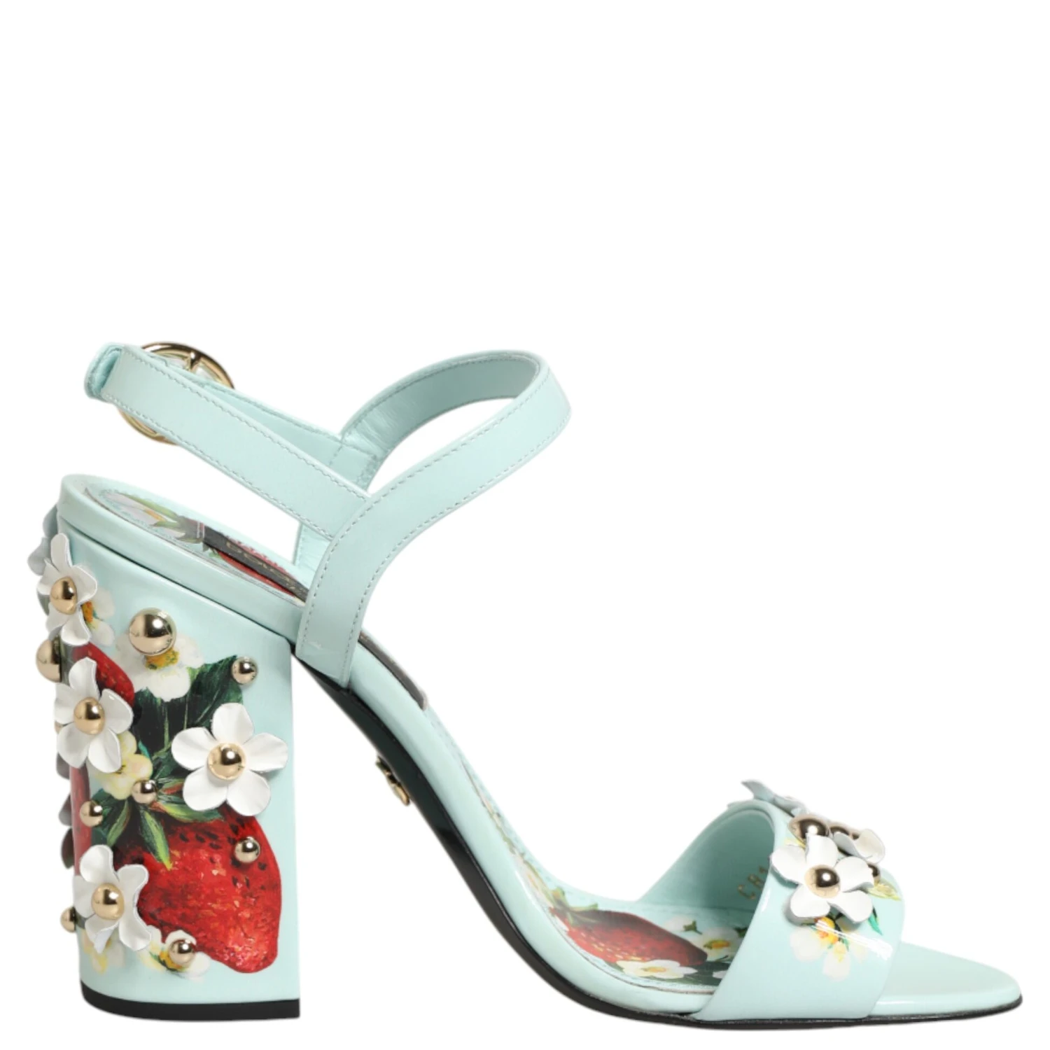 Mint Green Floral Studs Heels Sandals Shoes
