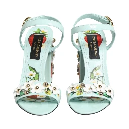 Mint Green Floral Studs Heels Sandals Shoes