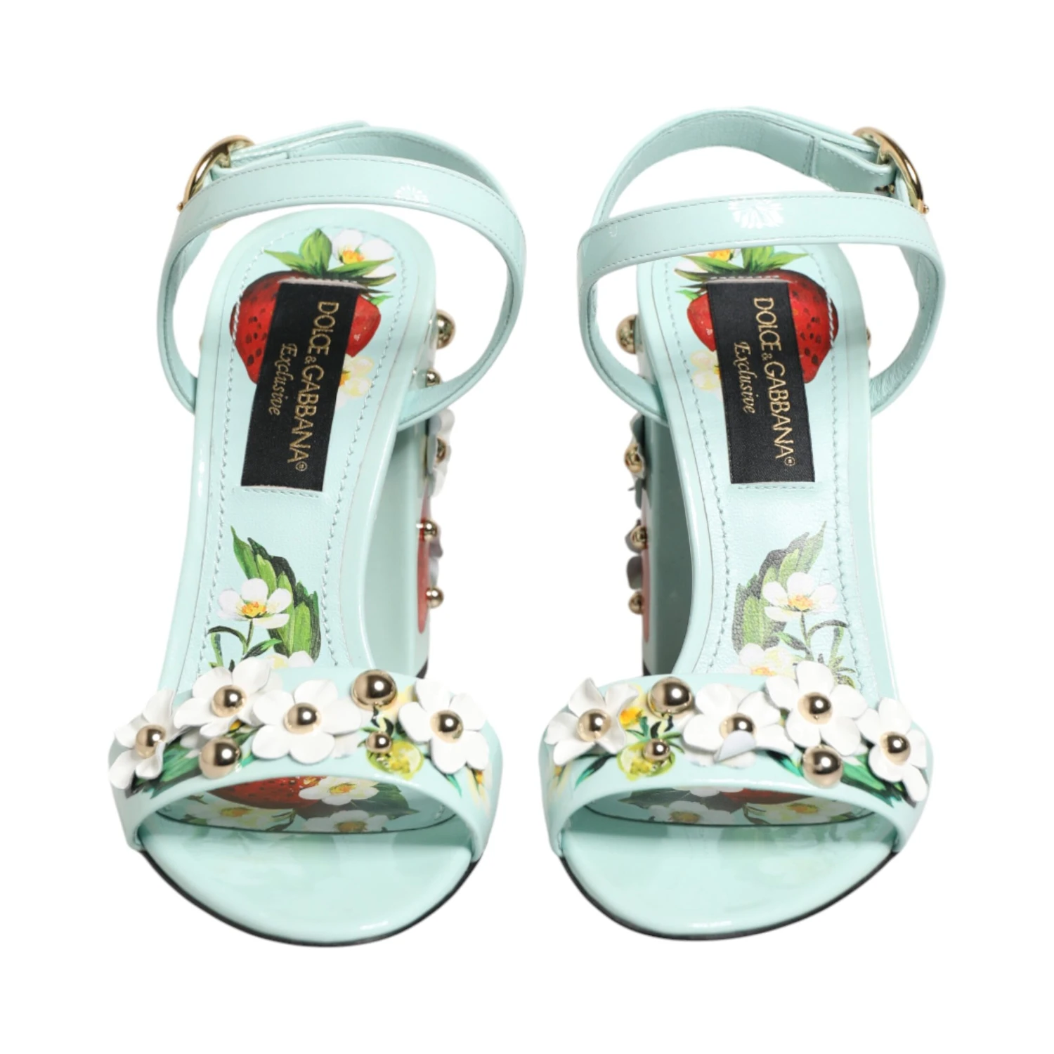 Mint Green Floral Studs Heels Sandals Shoes