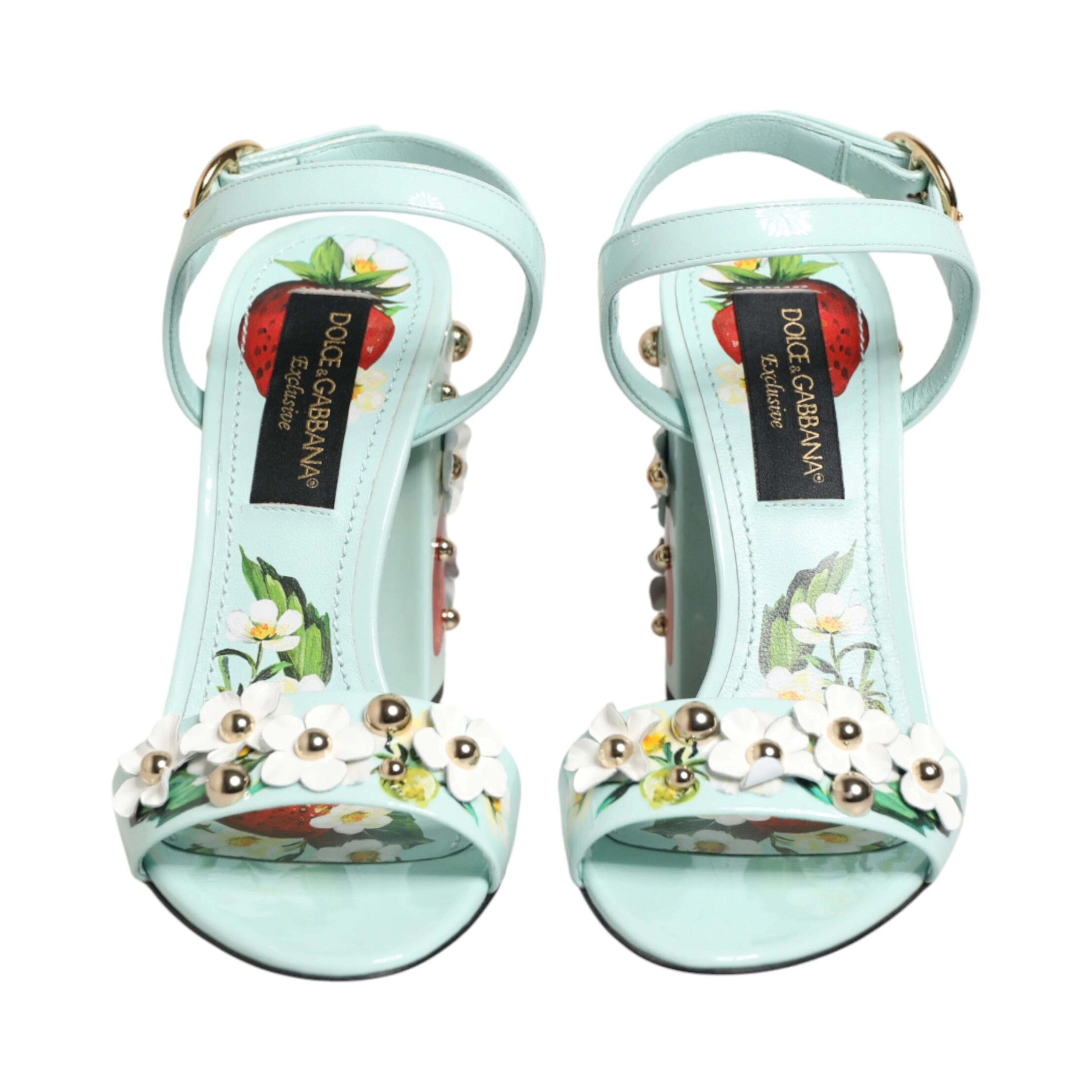 Mint Green Floral Studs Heels Sandals Shoes