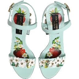 Mint Green Floral Studs Heels Sandals Shoes