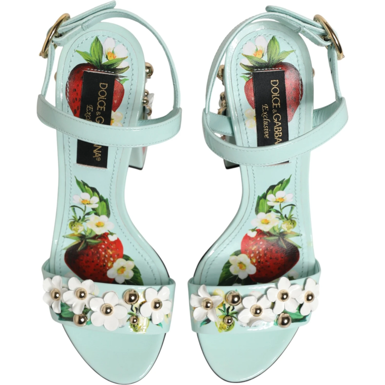 Mint Green Floral Studs Heels Sandals Shoes