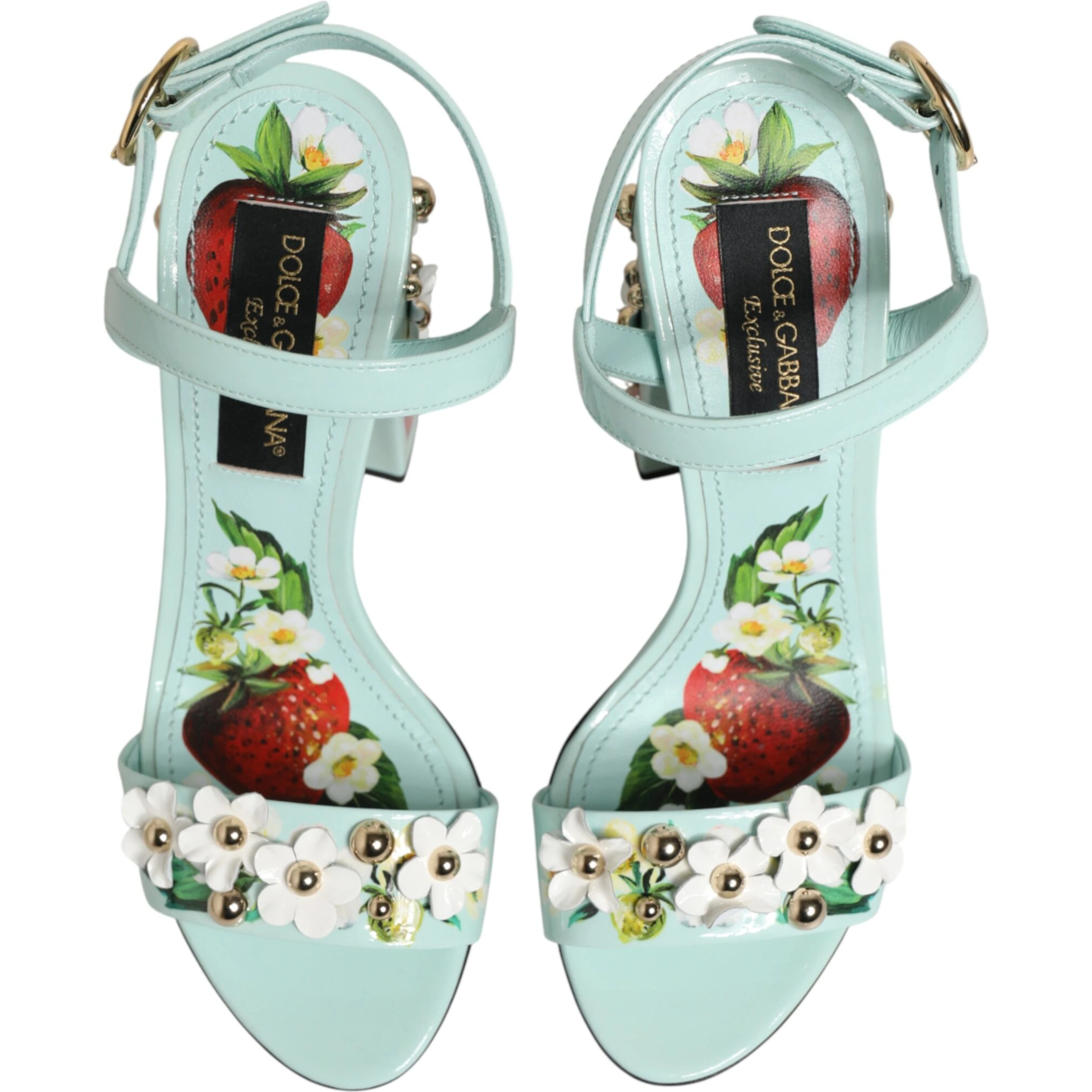 Mint Green Floral Studs Heels Sandals Shoes