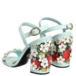 Mint Green Floral Studs Heels Sandals Shoes