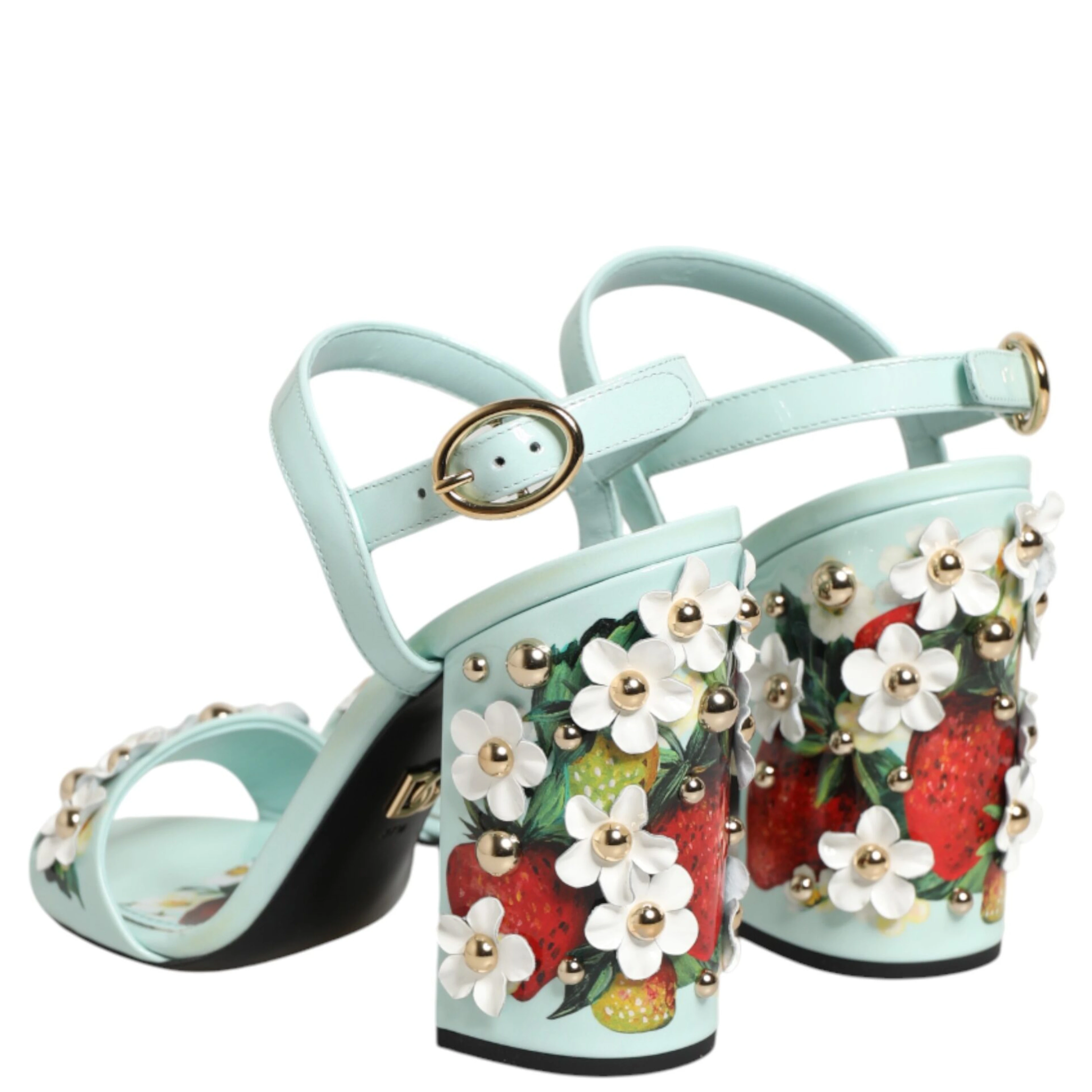 Mint Green Floral Studs Heels Sandals Shoes