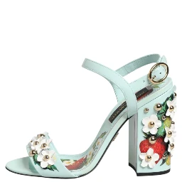 Mint Green Floral Studs Heels Sandals Shoes
