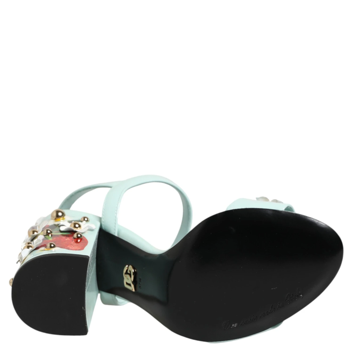 Mint Green Floral Studs Heels Sandals Shoes