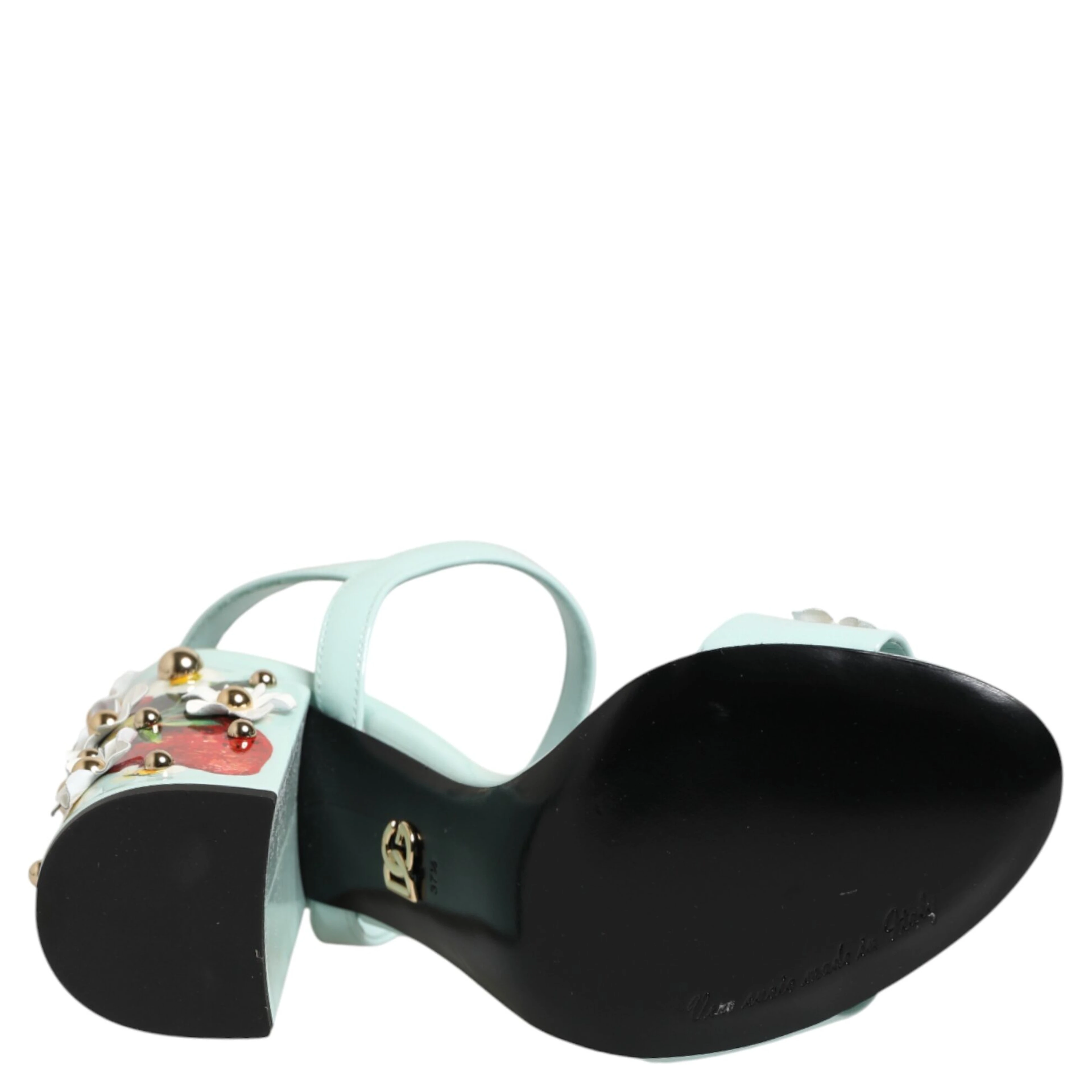 Mint Green Floral Studs Heels Sandals Shoes