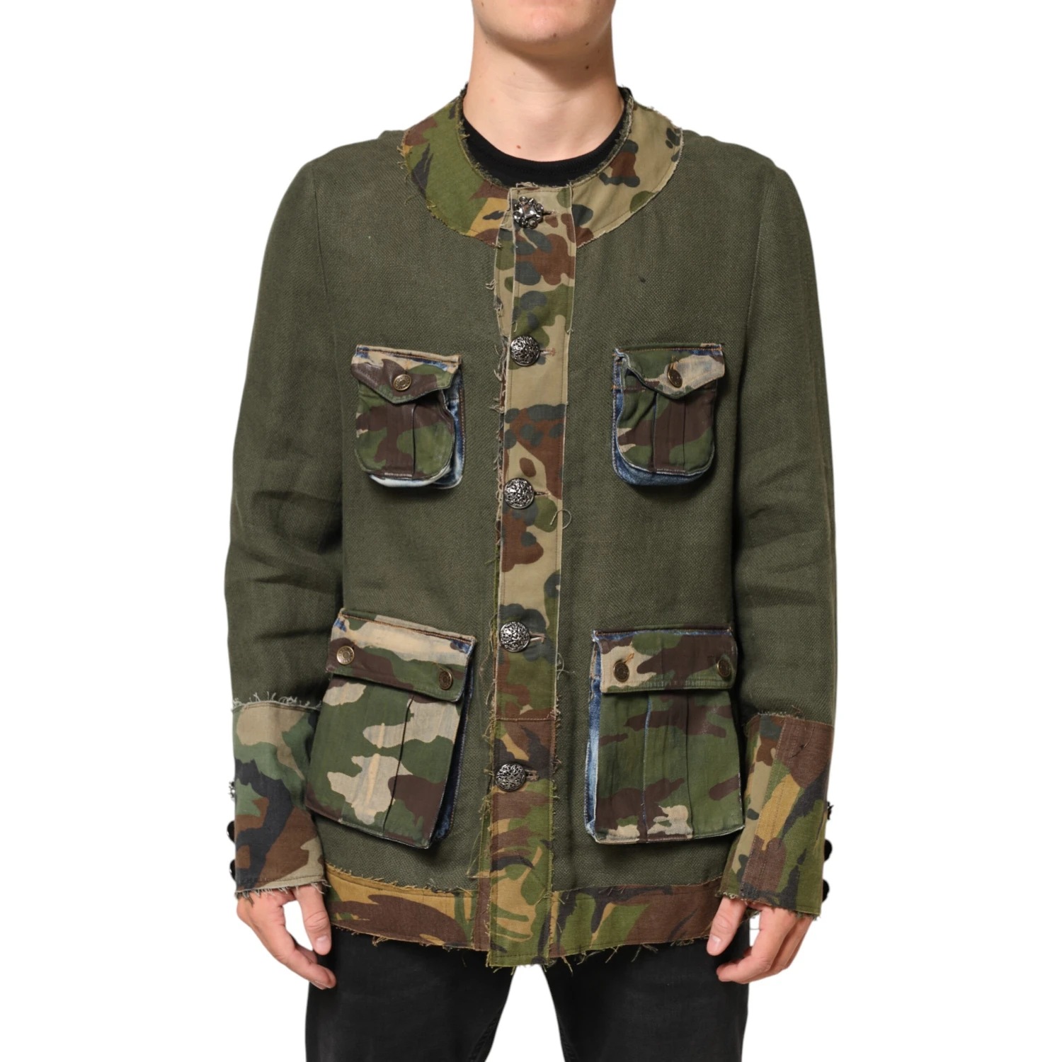 Brown Camouflage Linen Button Down Jacket