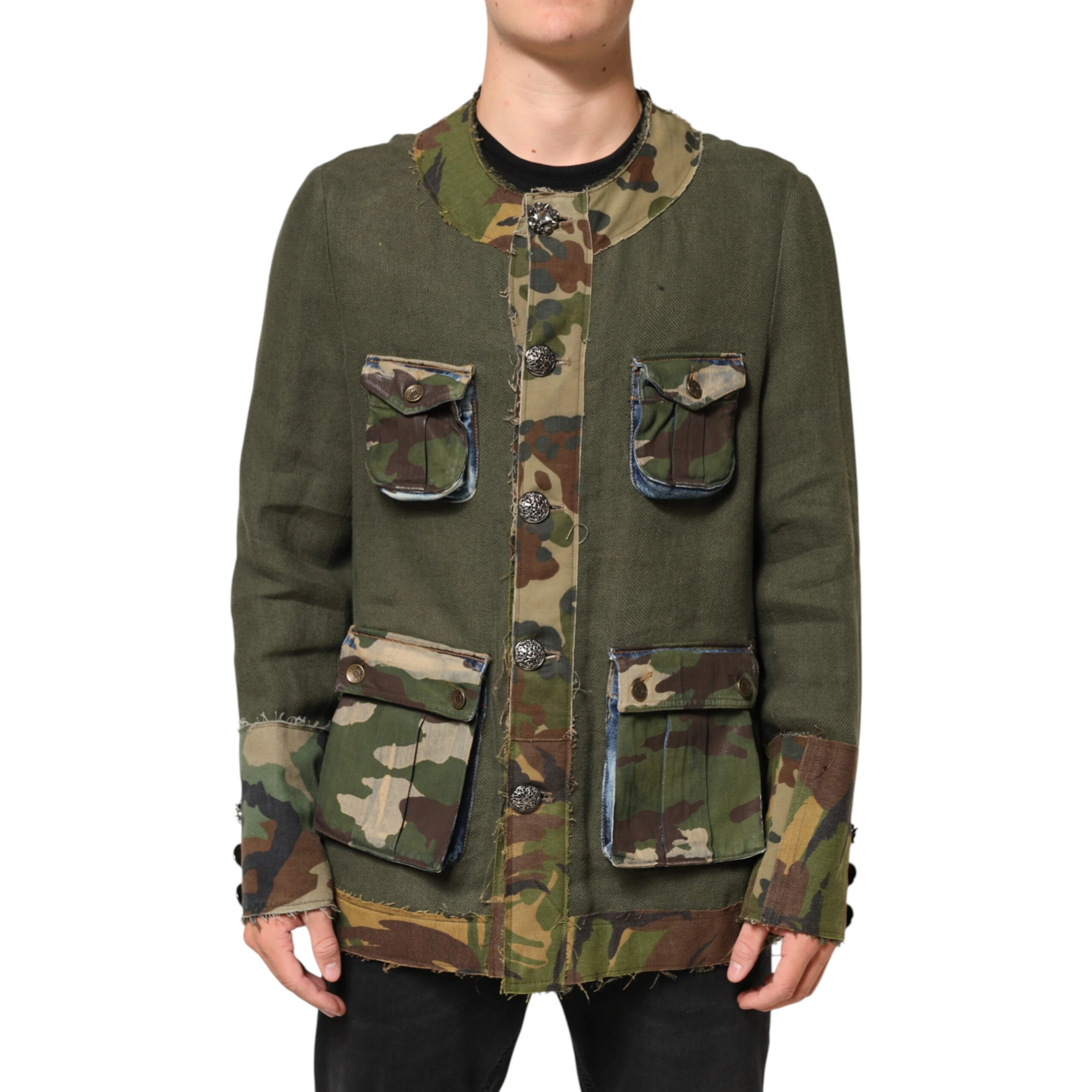 Brown Camouflage Linen Button Down Jacket