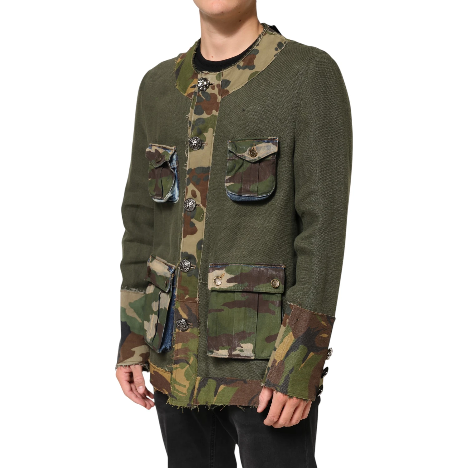 Brown Camouflage Linen Button Down Jacket