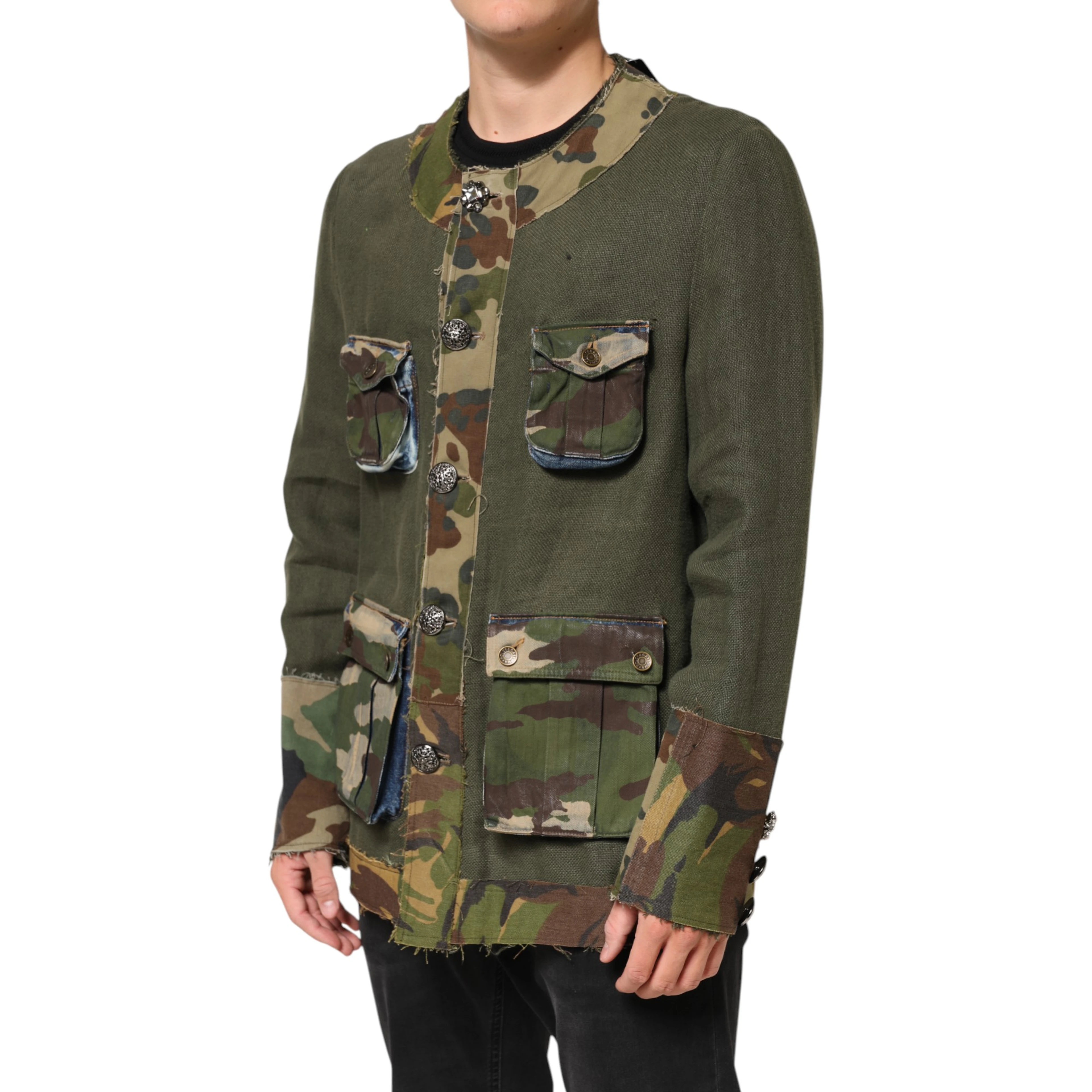Brown Camouflage Linen Button Down Jacket