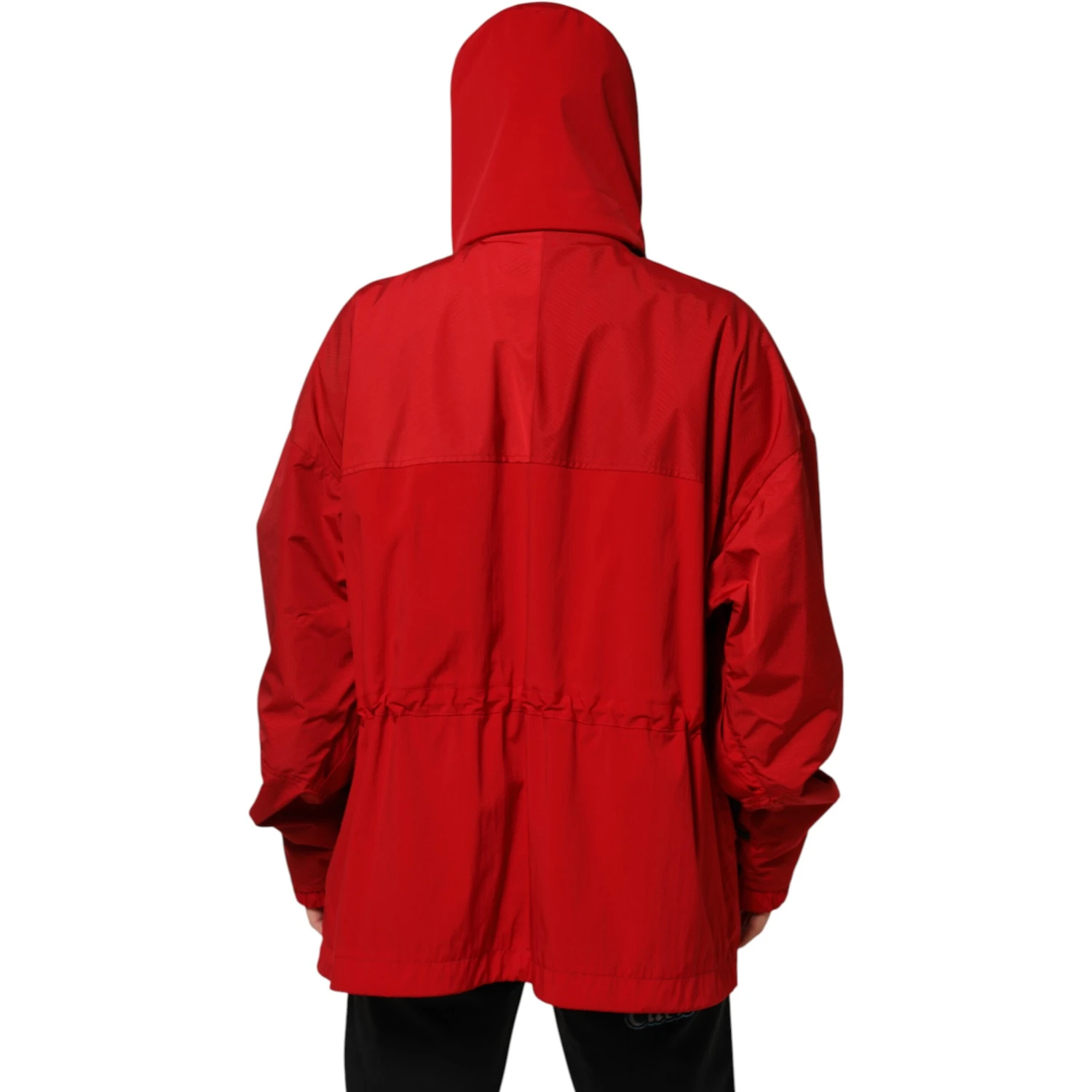 Red Nylon Hooded Men Full Zip Parka Jacket