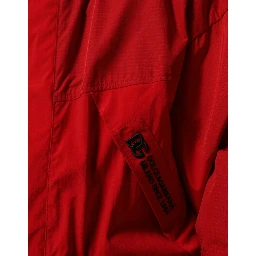 Red Nylon Hooded Men Full Zip Parka Jacket