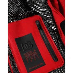 Red Nylon Hooded Men Full Zip Parka Jacket