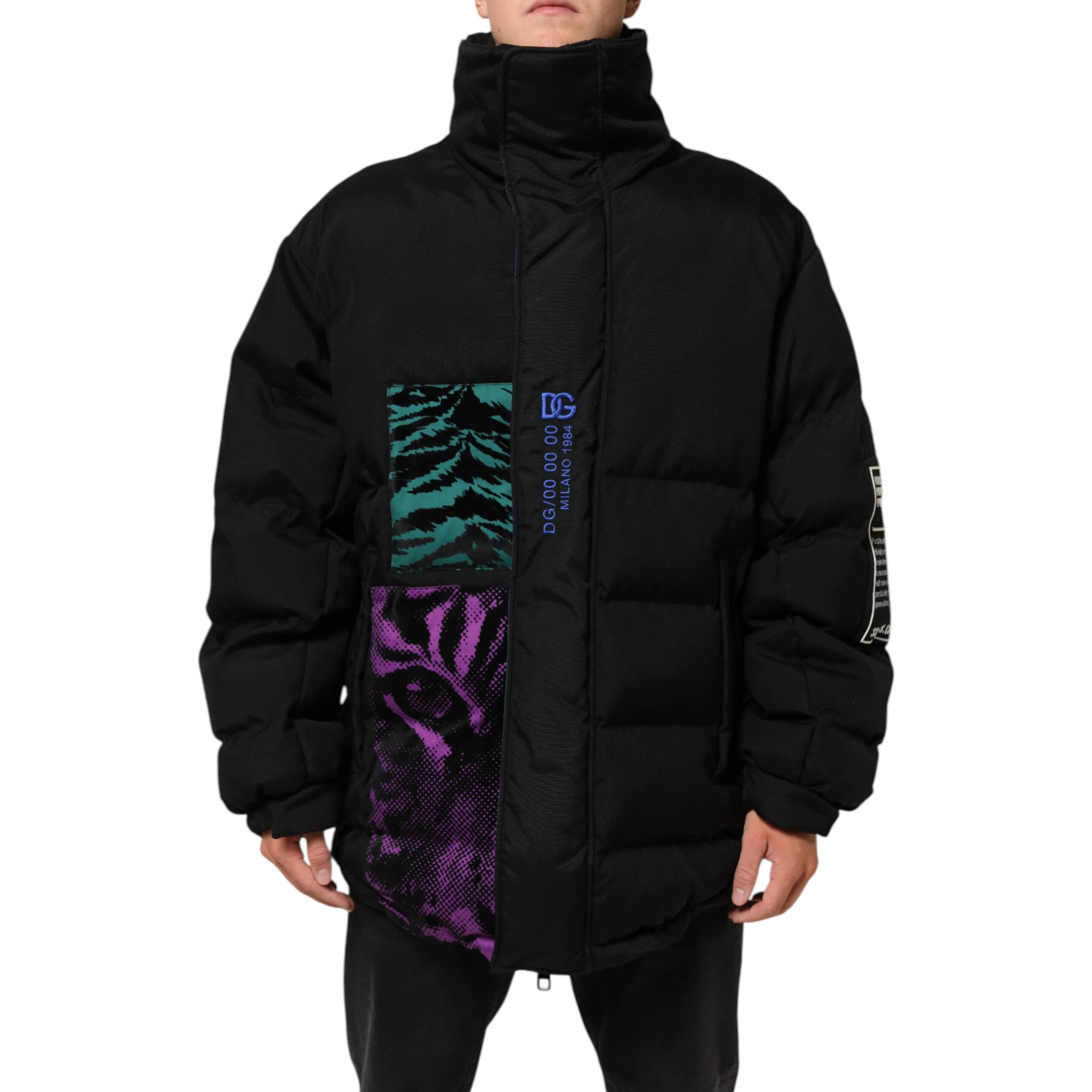 Black Nylon Puffer Men Full Zip Jacket
