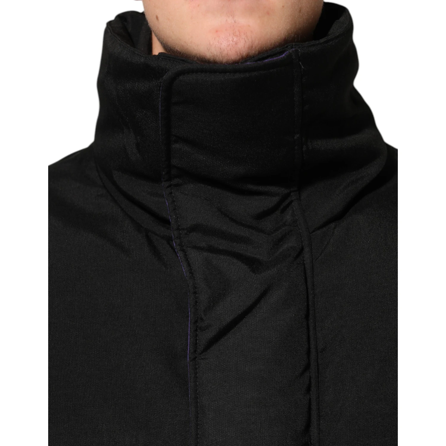 Black Nylon Puffer Men Full Zip Jacket