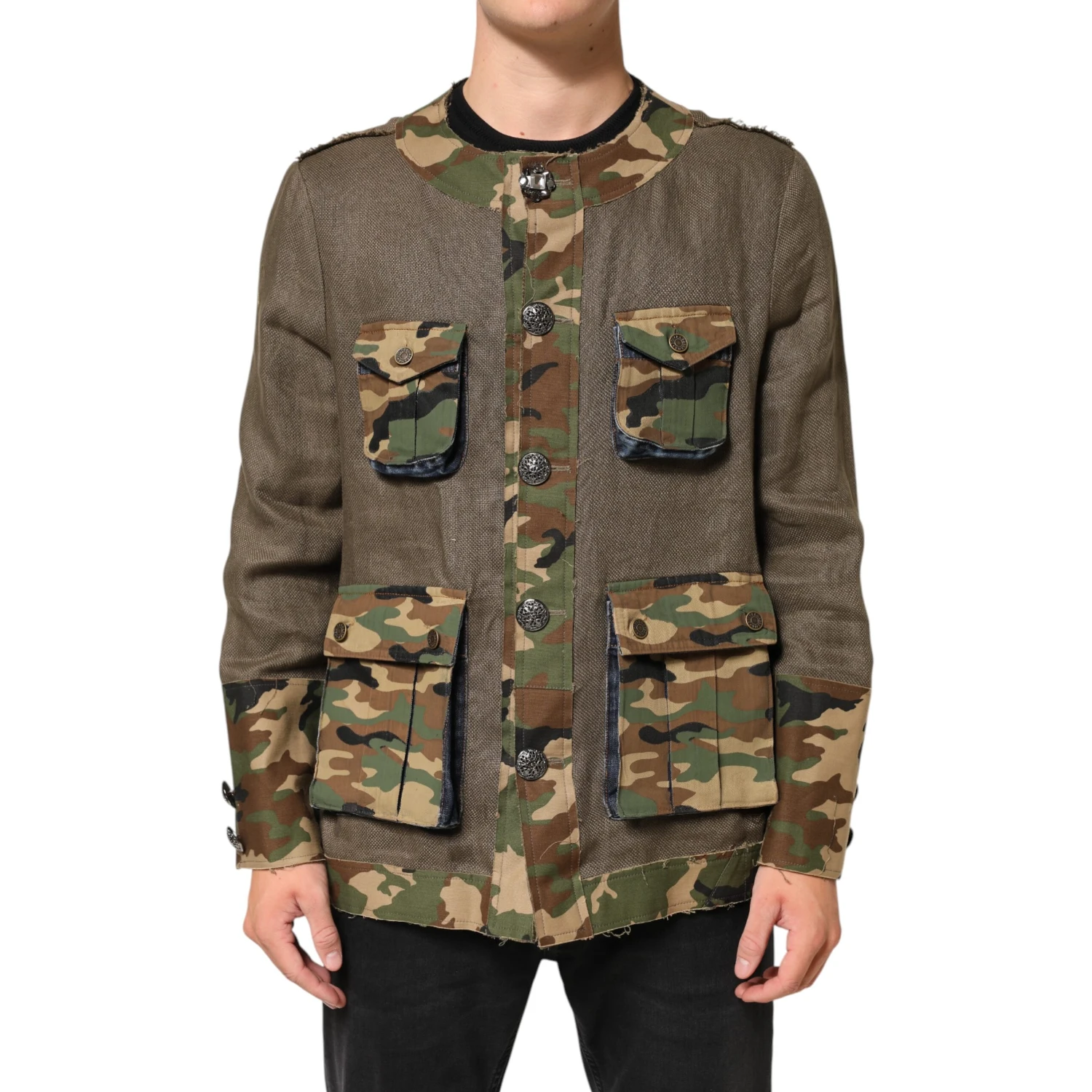 Brown Camouflage Linen Button Down Jacket