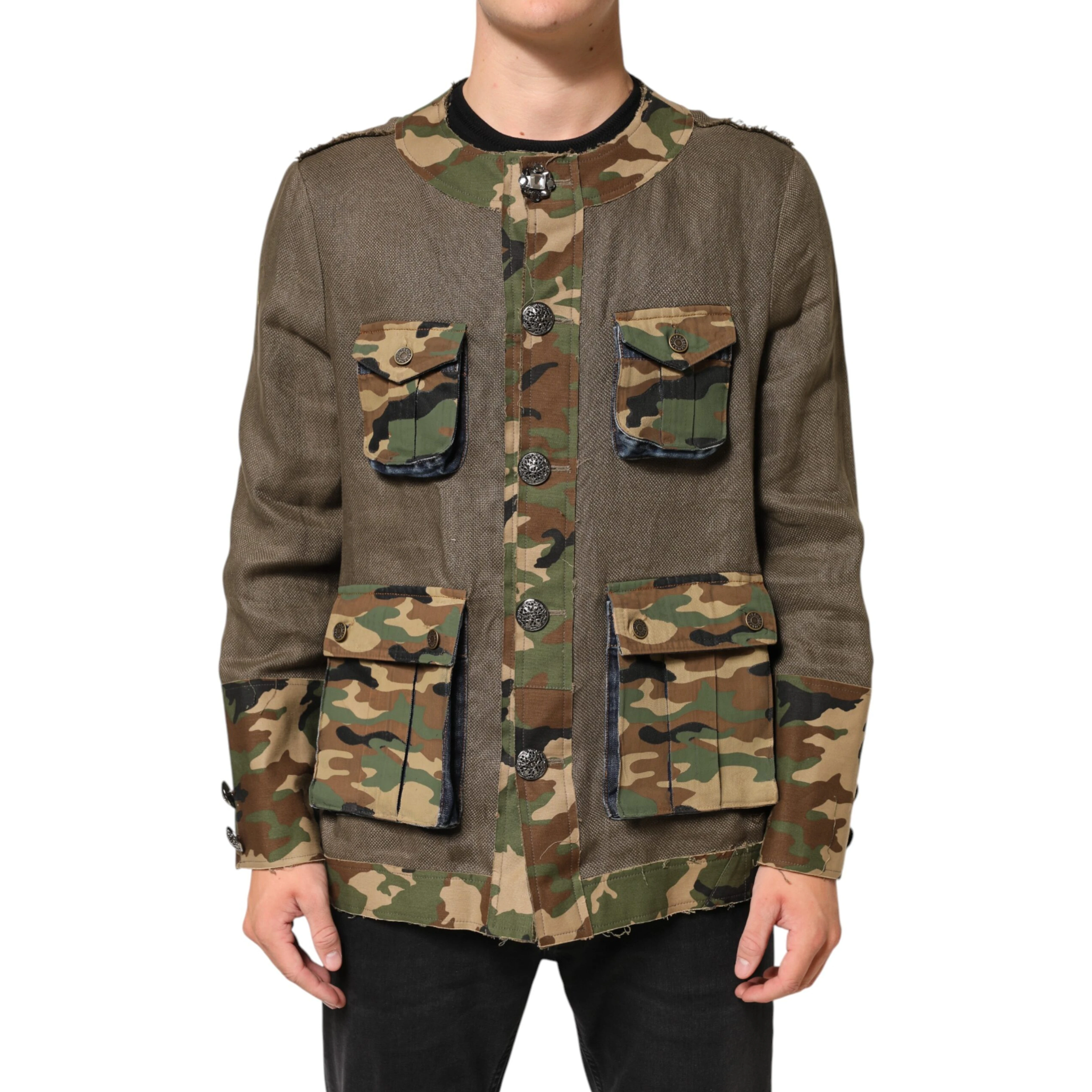 Brown Camouflage Linen Button Down Jacket