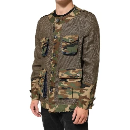 Brown Camouflage Linen Button Down Jacket