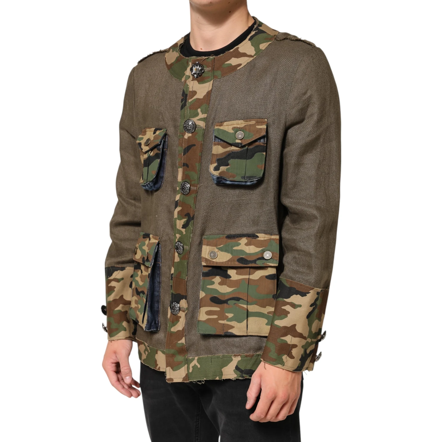 Brown Camouflage Linen Button Down Jacket