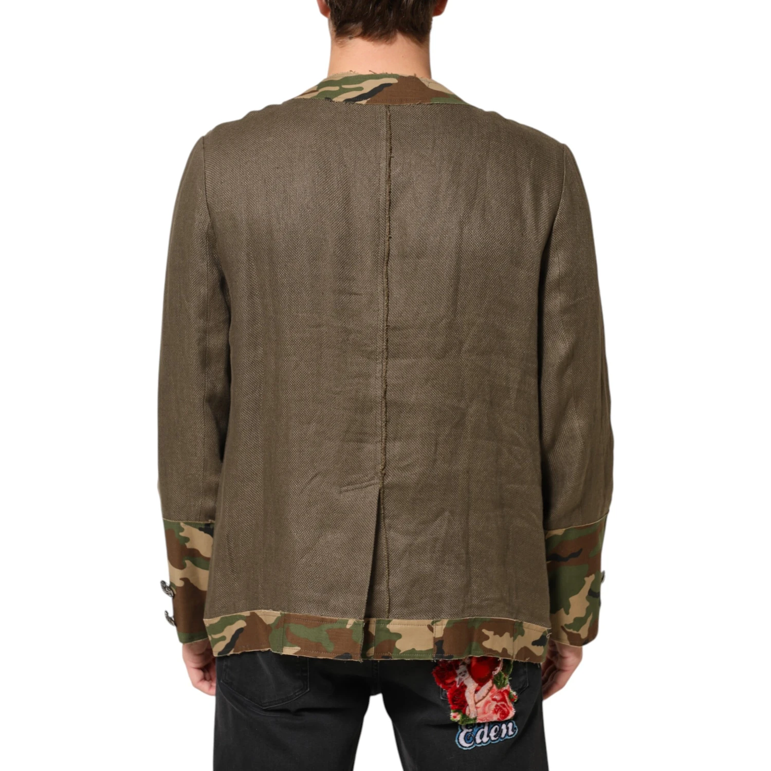 Brown Camouflage Linen Button Down Jacket