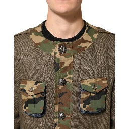 Brown Camouflage Linen Button Down Jacket