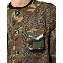 Brown Camouflage Linen Button Down Jacket