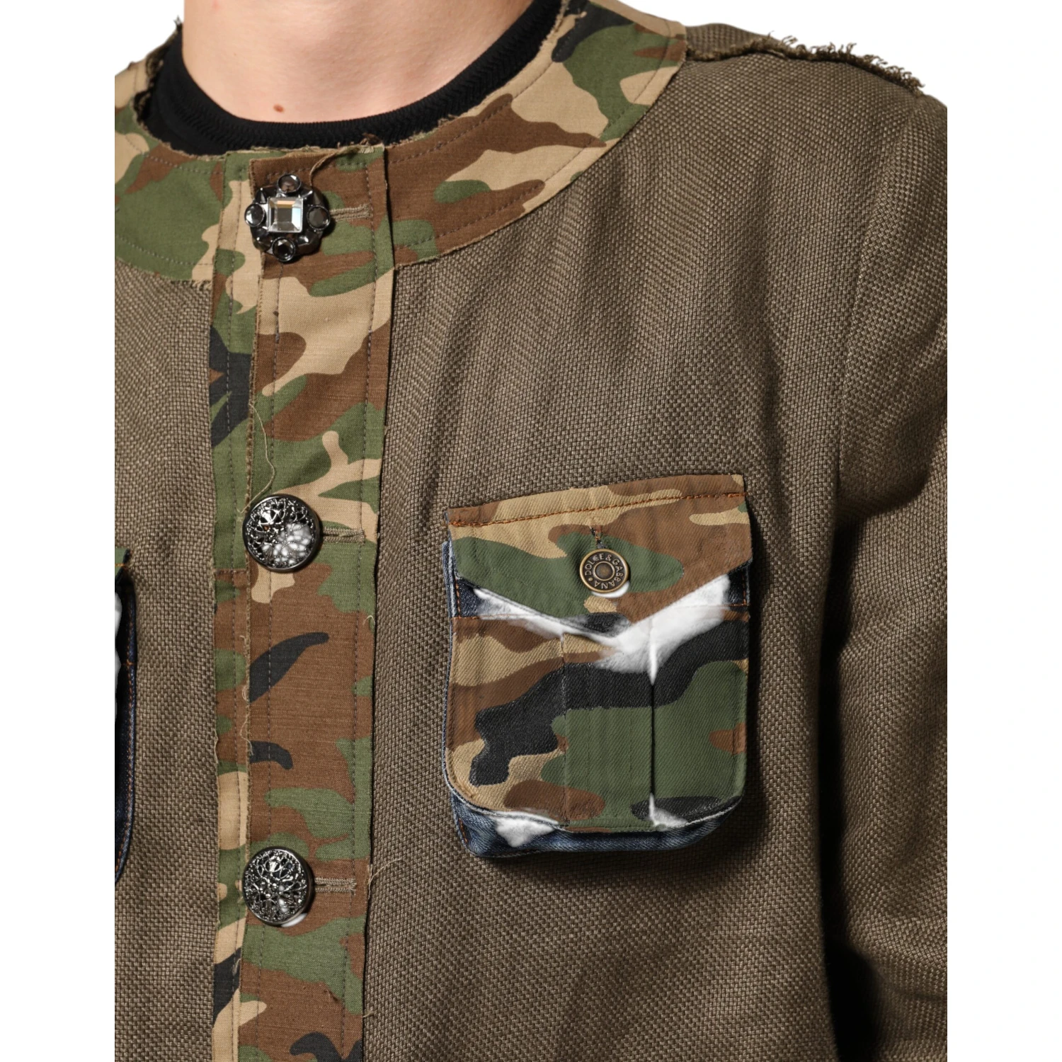Brown Camouflage Linen Button Down Jacket