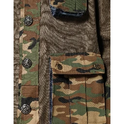 Brown Camouflage Linen Button Down Jacket