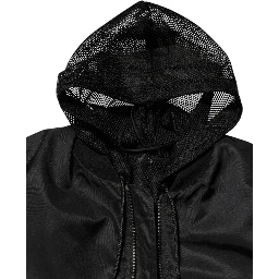 Black Nylon Hooded Full Zip Bomber Men Jacket