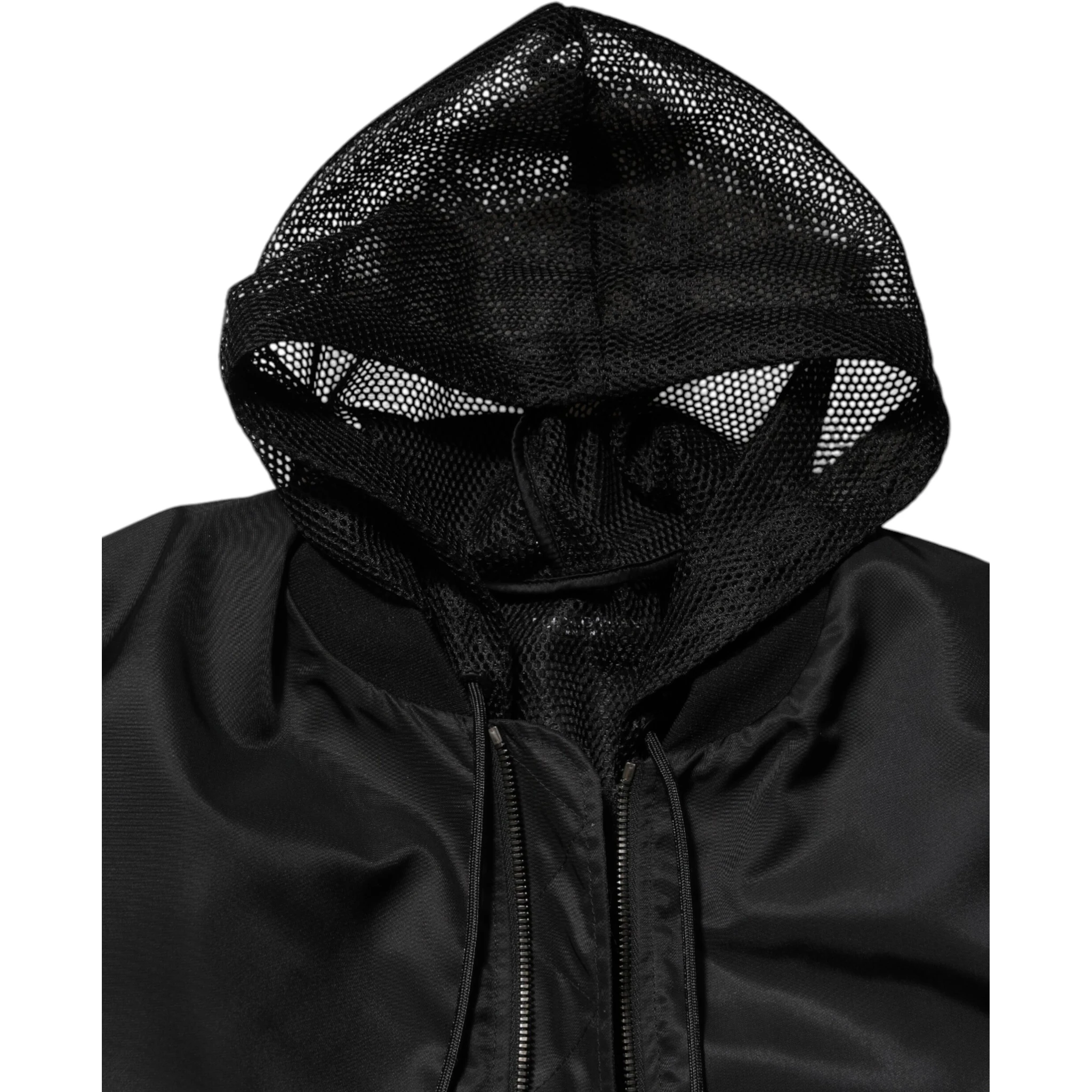 Black Nylon Hooded Full Zip Bomber Men Jacket