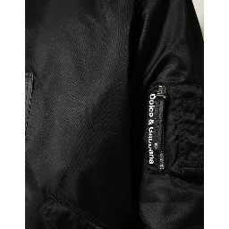 Black Cotton Hooded Full Zip Bomber Jacket